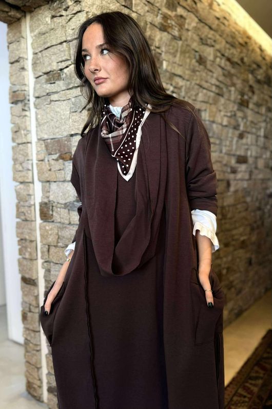 Sola Smart Tech Cowl Cocoon Dress Chocolate